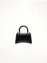 Hourglass XS Croco Embossed Bag in Black