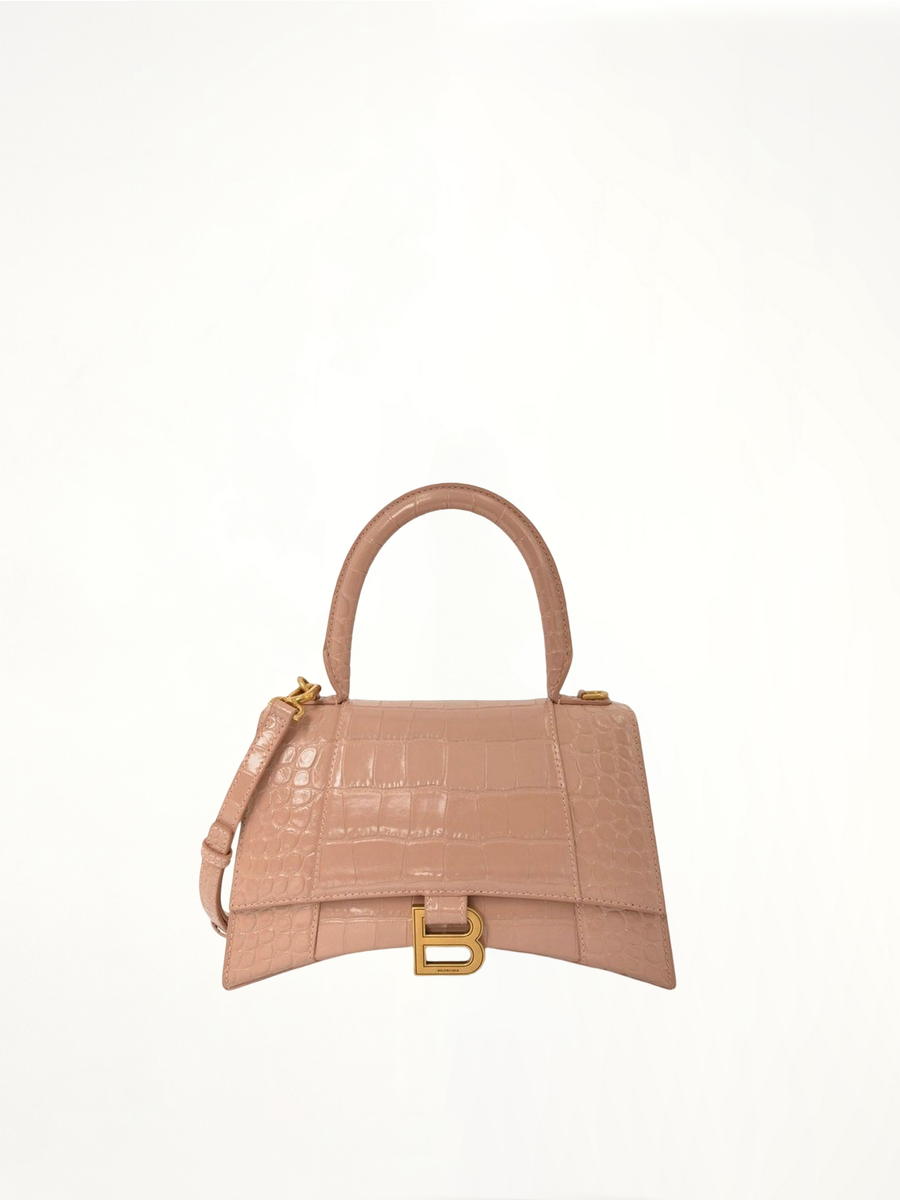 Hourglass Small Croco Embossed Bag in Nude Beige
