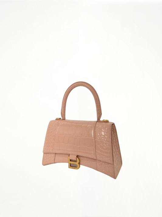 Hourglass Small Croco Embossed Bag in Nude Beige