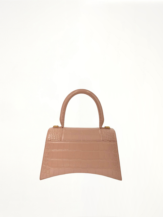 Hourglass Small Croco Embossed Bag in Nude Beige