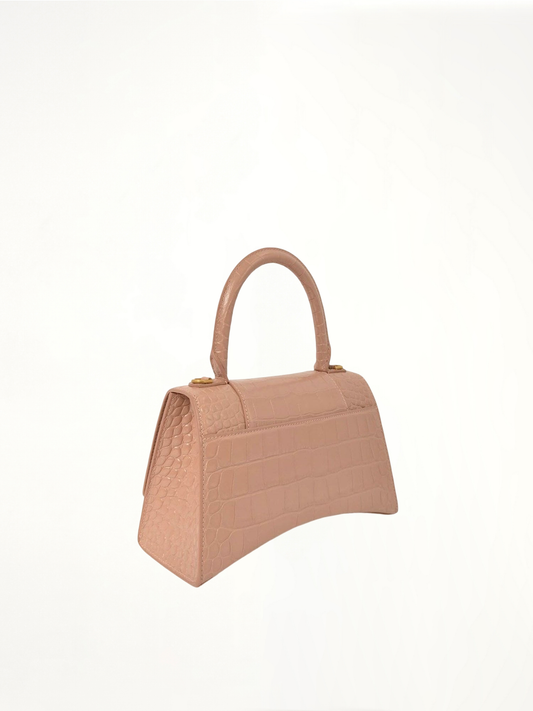 Hourglass Small Croco Embossed Bag in Nude Beige