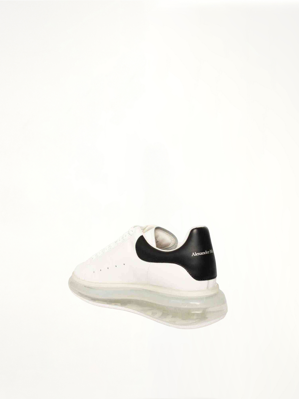Larry Transparent Sole Sneaker in White/Black Back View | ALEXANDER MCQUEEN