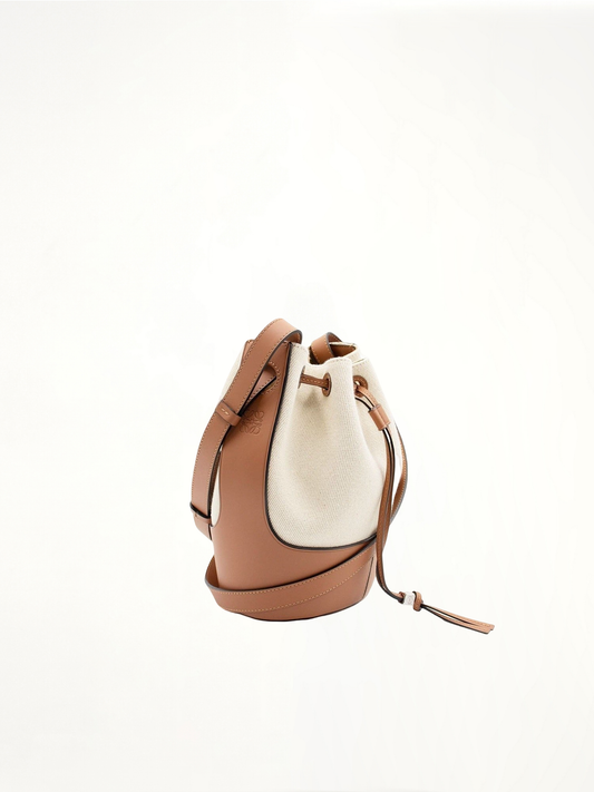 Small Balloon Bag in Canvas and Calfskin in Ecru/Tan