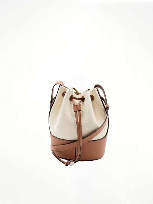 Small Balloon Bag in Canvas and Calfskin in Ecru/Tan