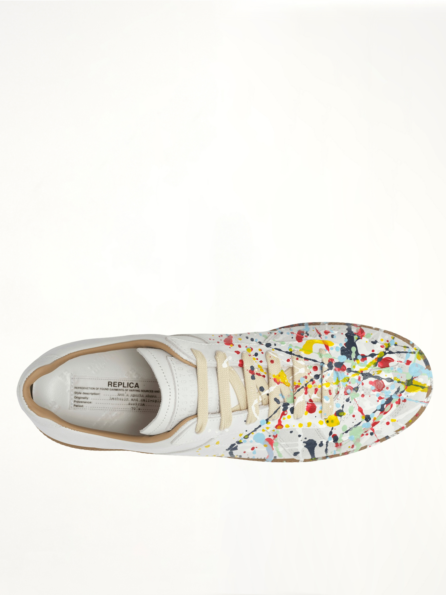 Replica Paint Splatter Sneaker in White Top View | MAISON MARGIELA