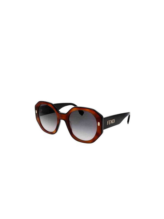 FE40045I Geometric Sunglasses with Gradient Smoke Lens in Blonde Havana