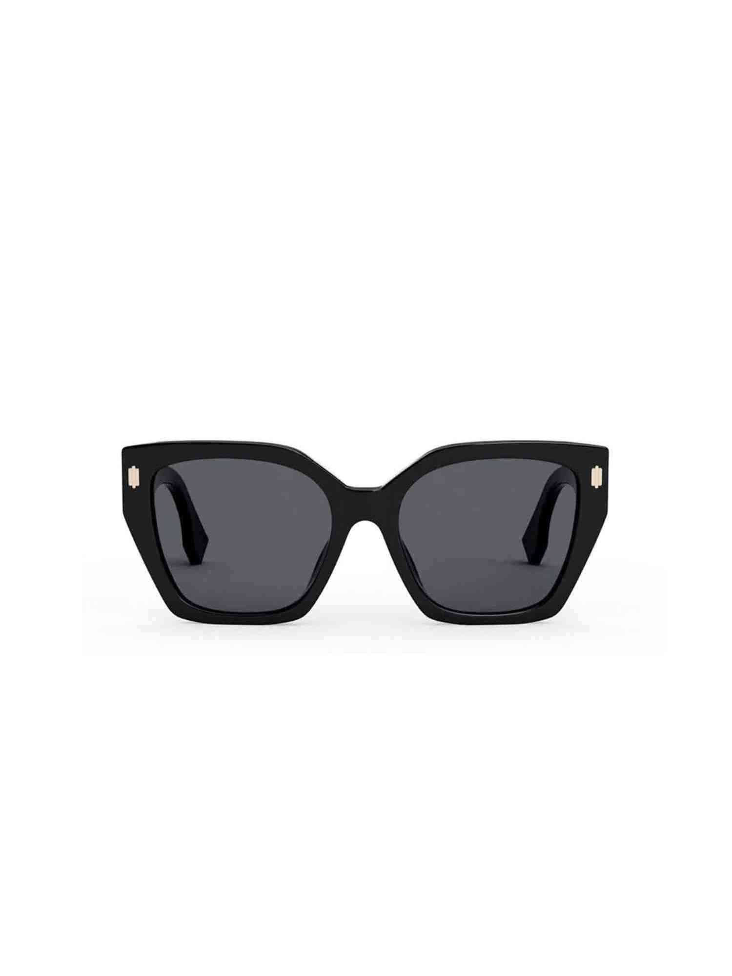FE40070F Thick Square Sunglasses with Smoke Lens in Shiny Black