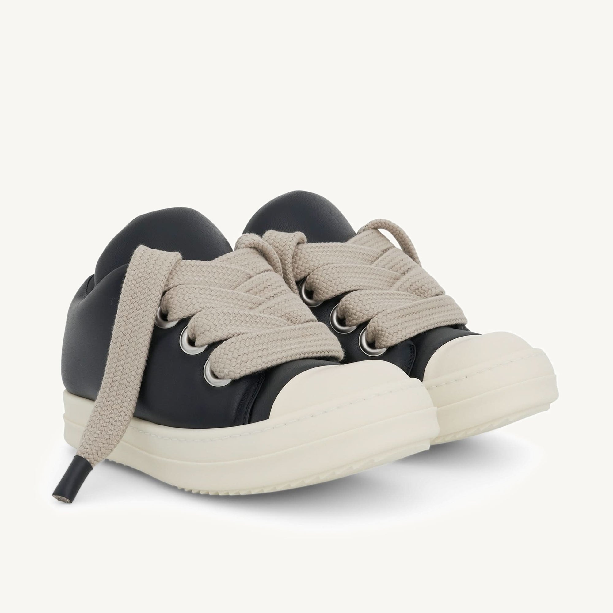Jumbo Lace Padded Low Sneaker in Black/Milk Front View | RICK OWENS