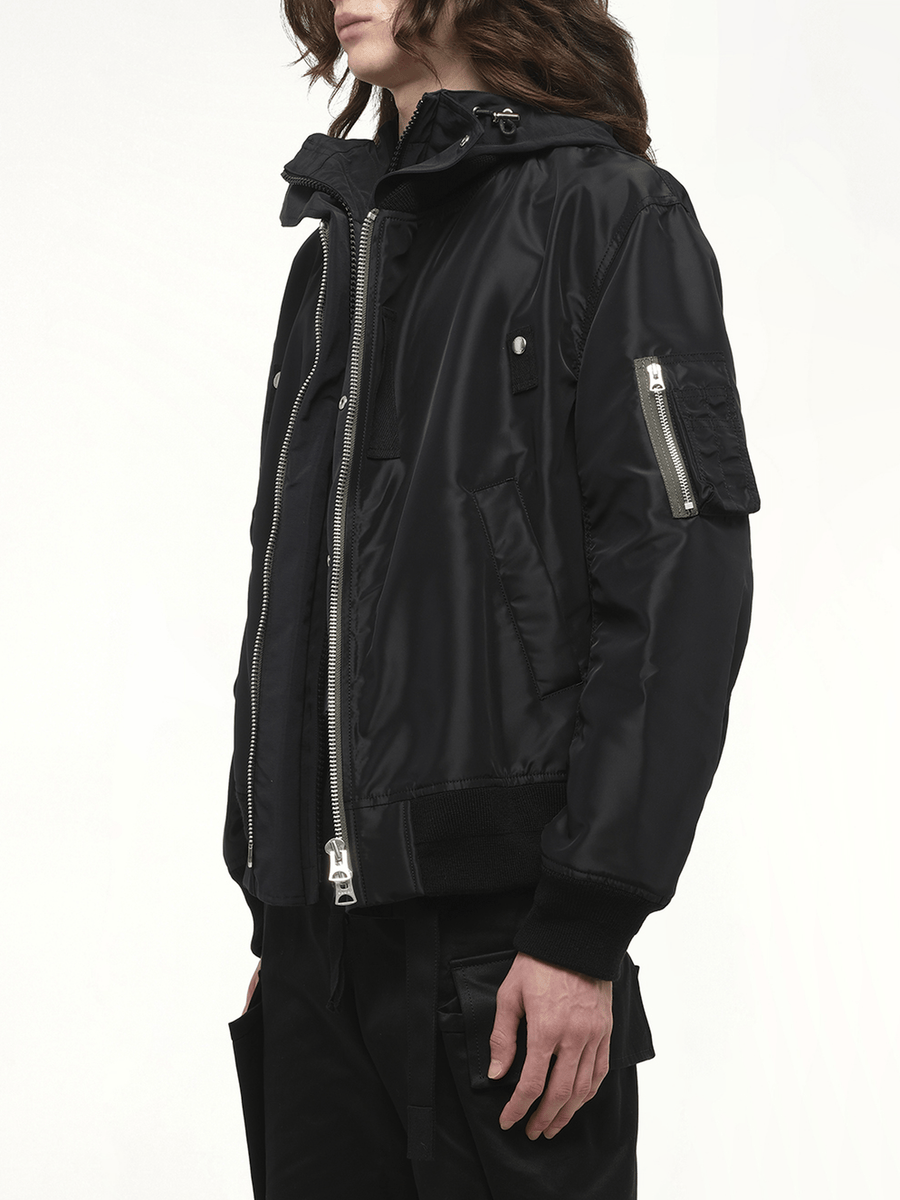 Nylon Twill x Grosgrain Blouson in Black