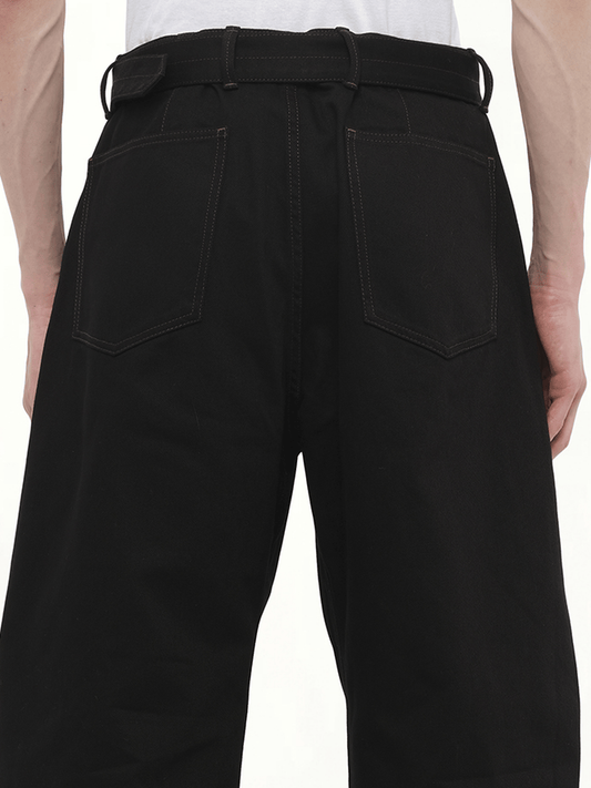 Denim Twisted Belted Pants in Black