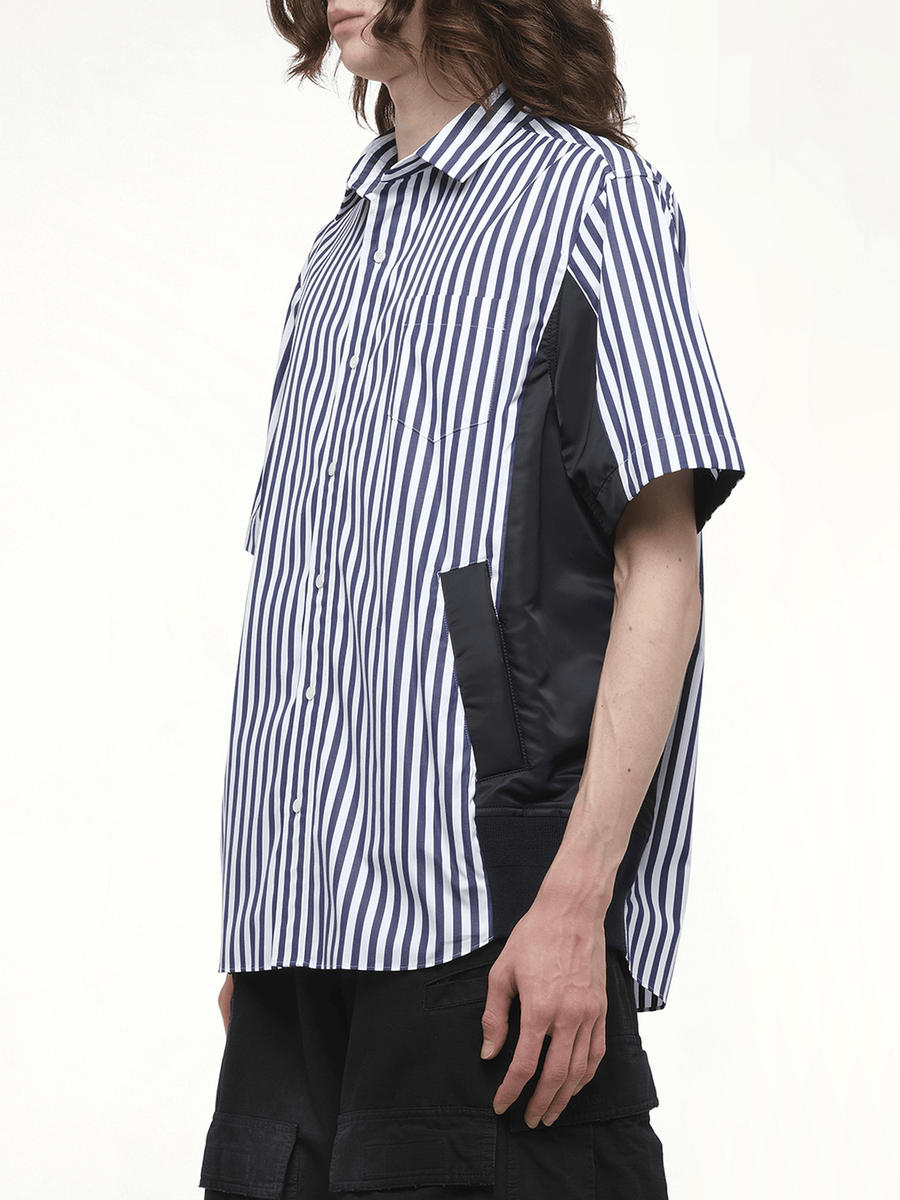 Cotton Poplin Shirt in Navy Stripe/Navy