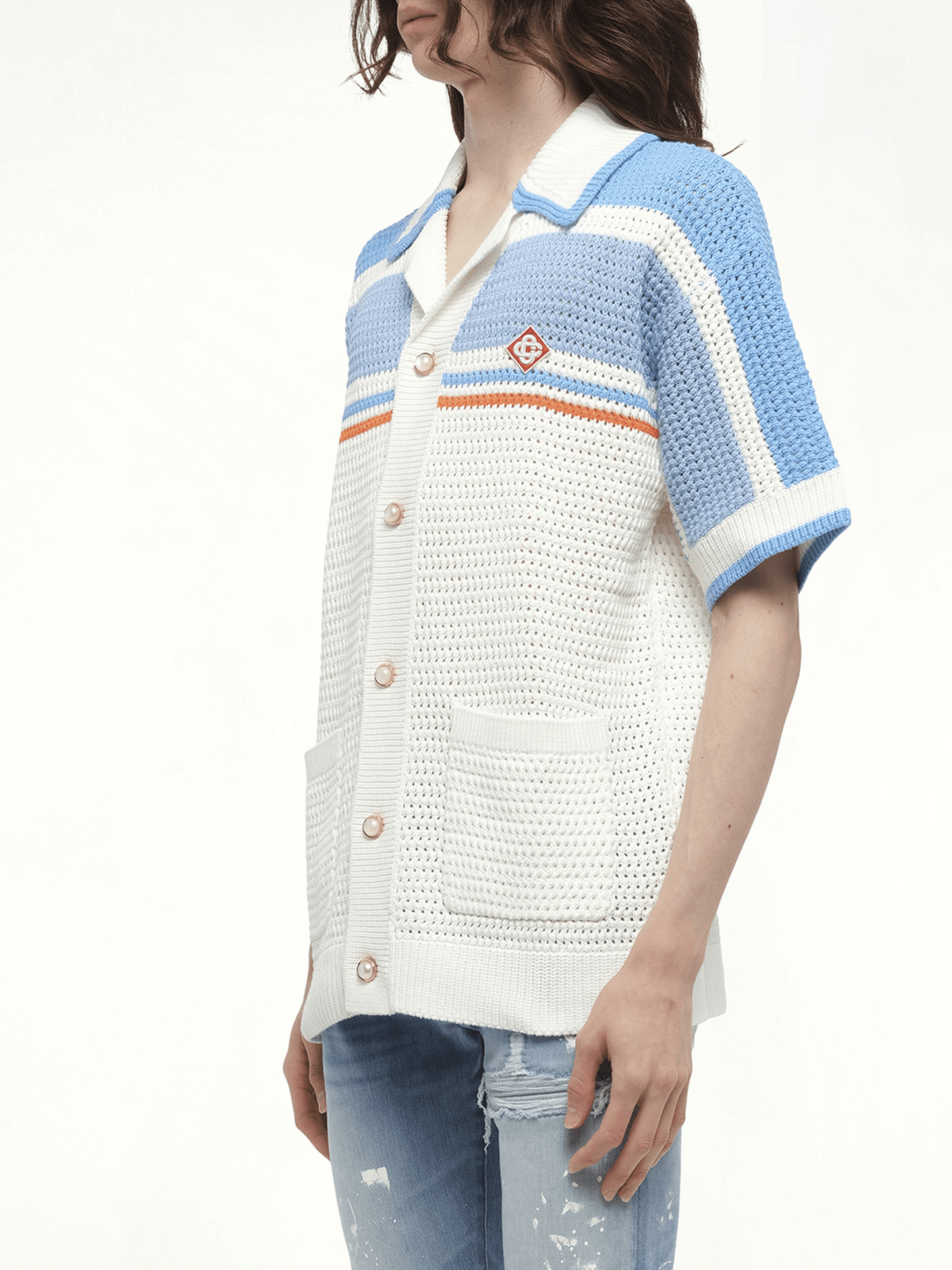 Faux Crochet Shirt in Blue