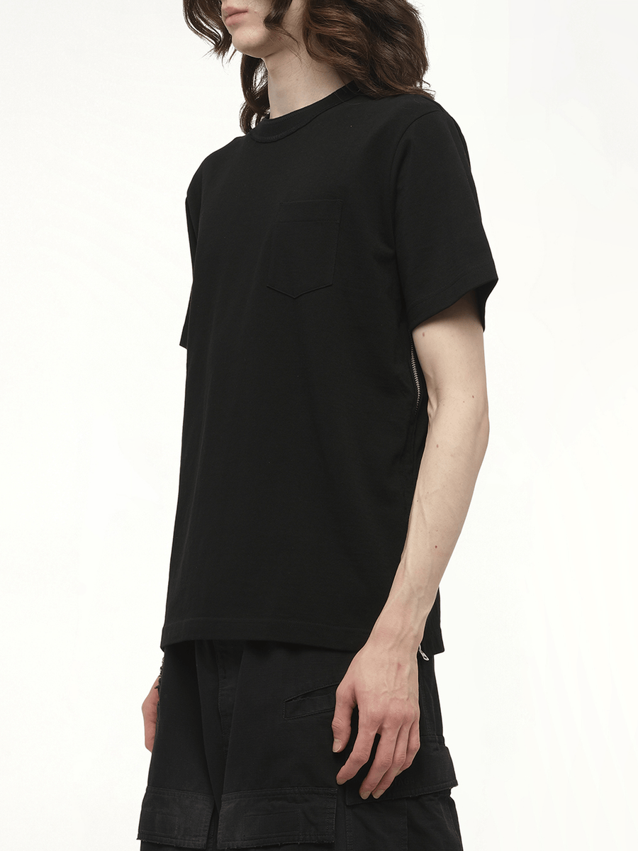 Side Zip Cotton T-Shirt in Black