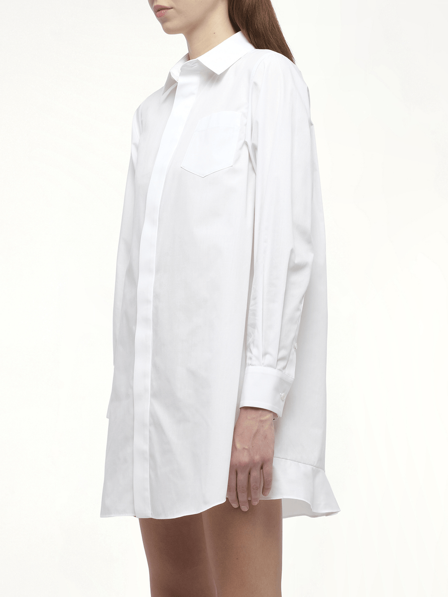Frill Poplin Dress in Off White