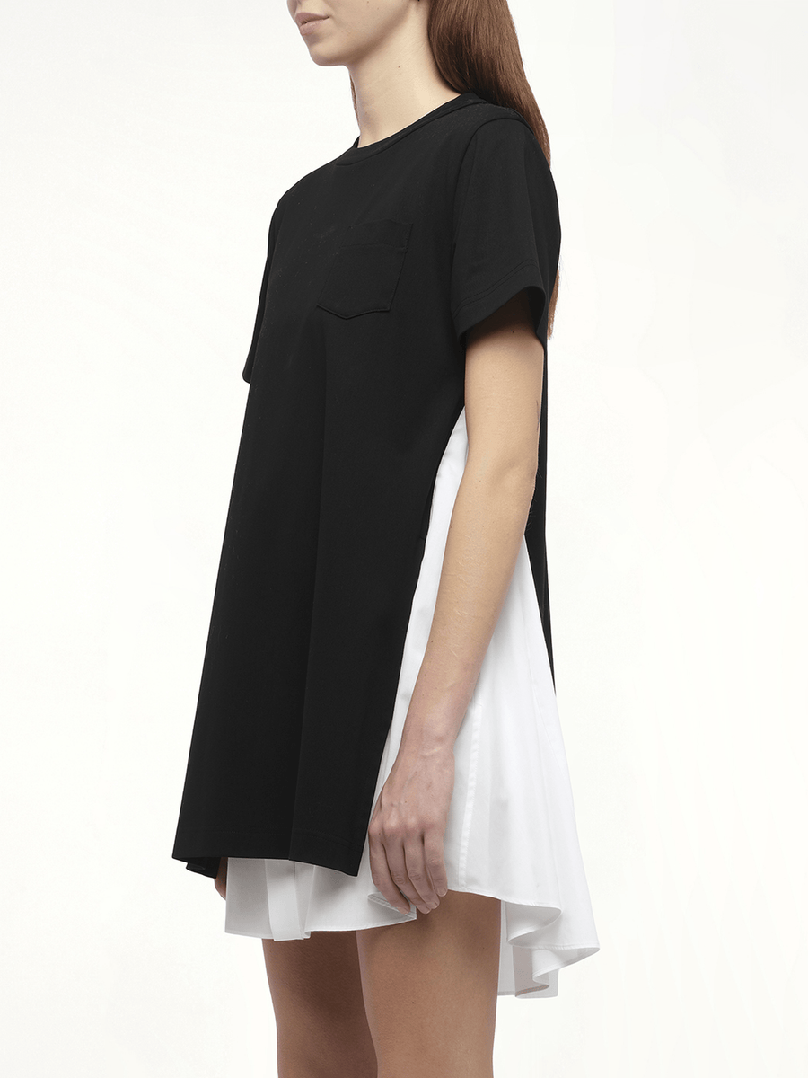 Poplin x Cotton Jersey Dress in Black/Off White