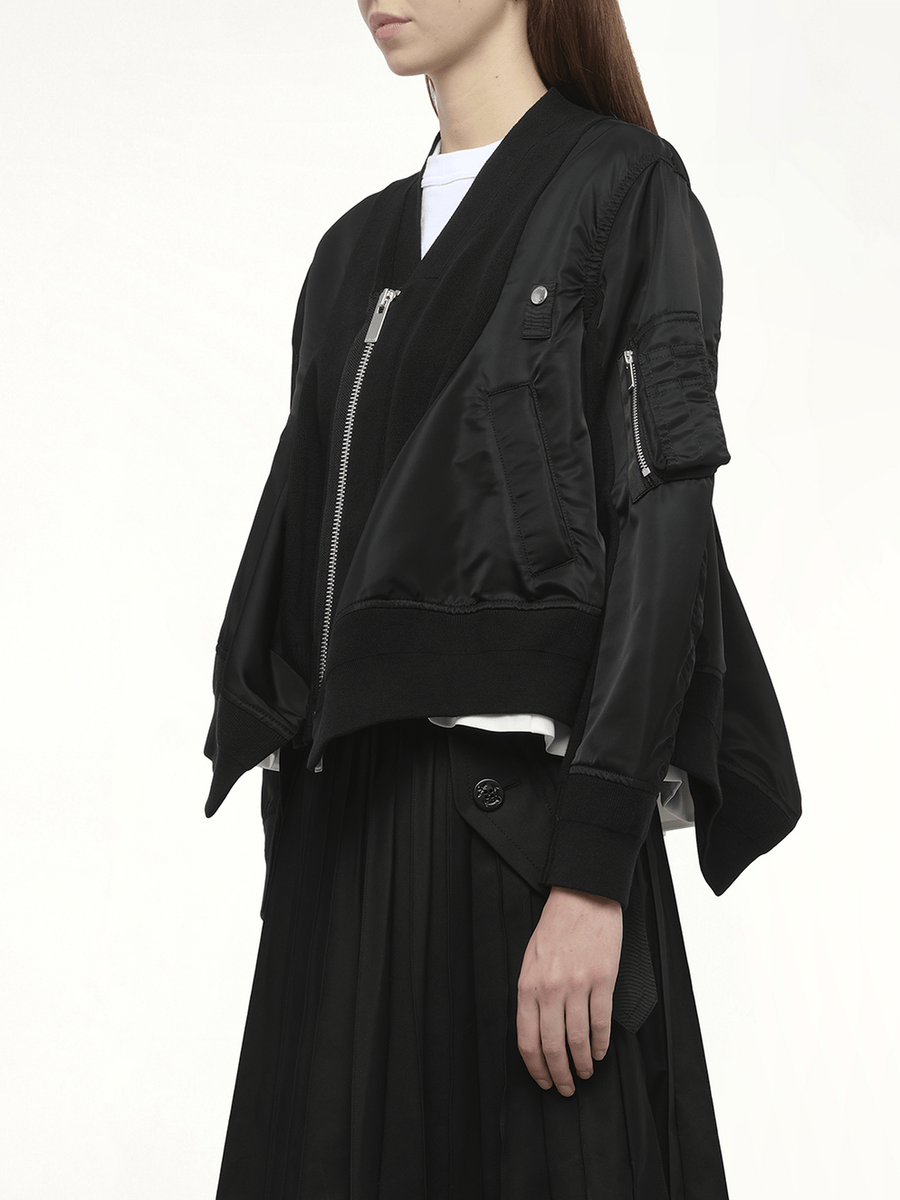Nylon Twill Knit Cardigan in Black
