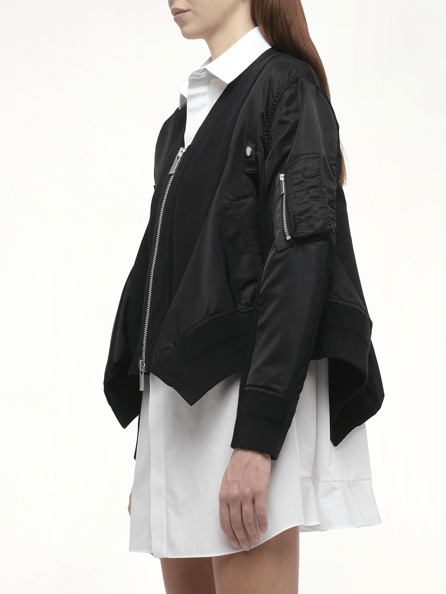 Nylon Twill Knit Cardigan in Black