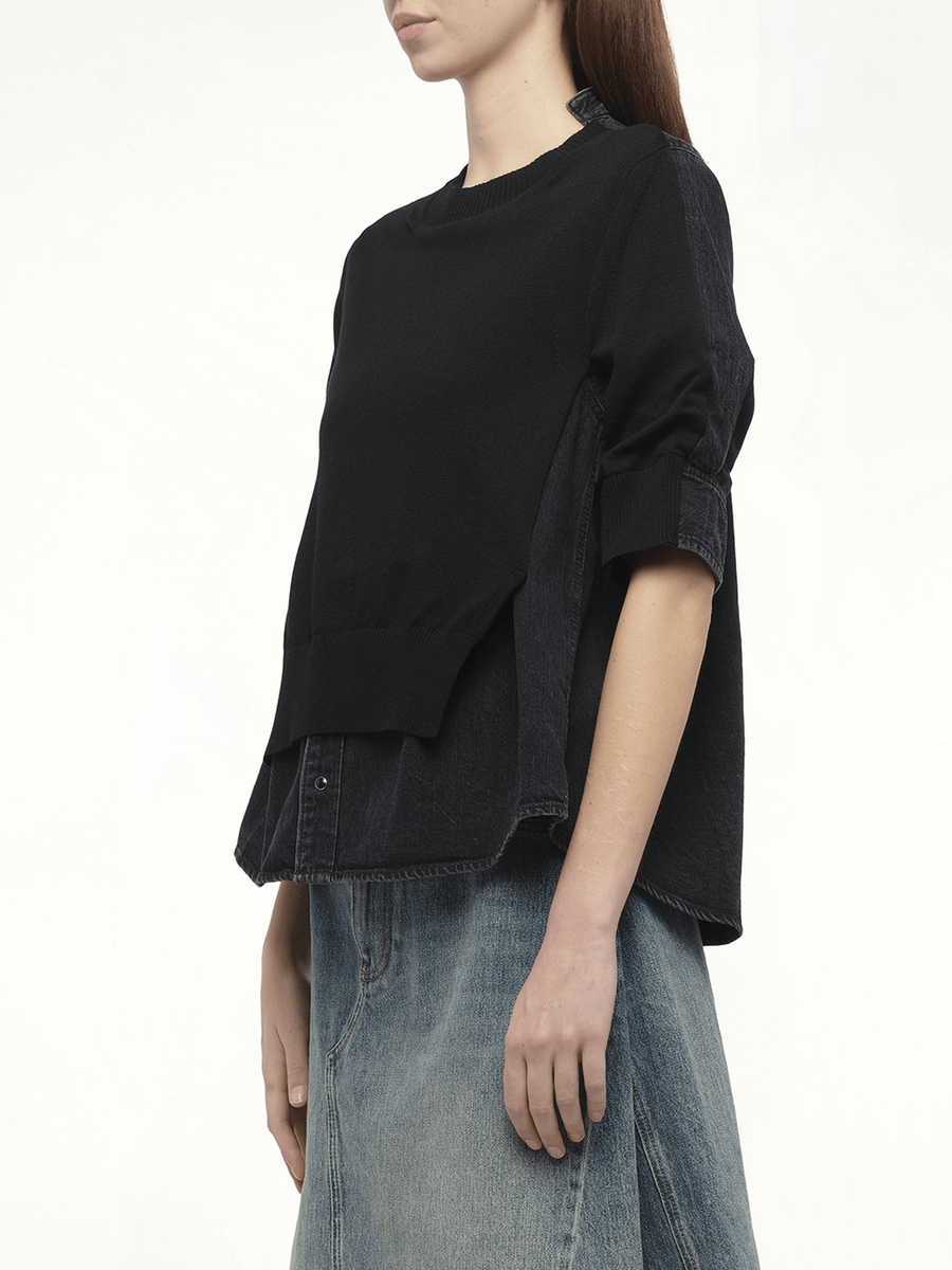 Denim Knit Pullover in Black
