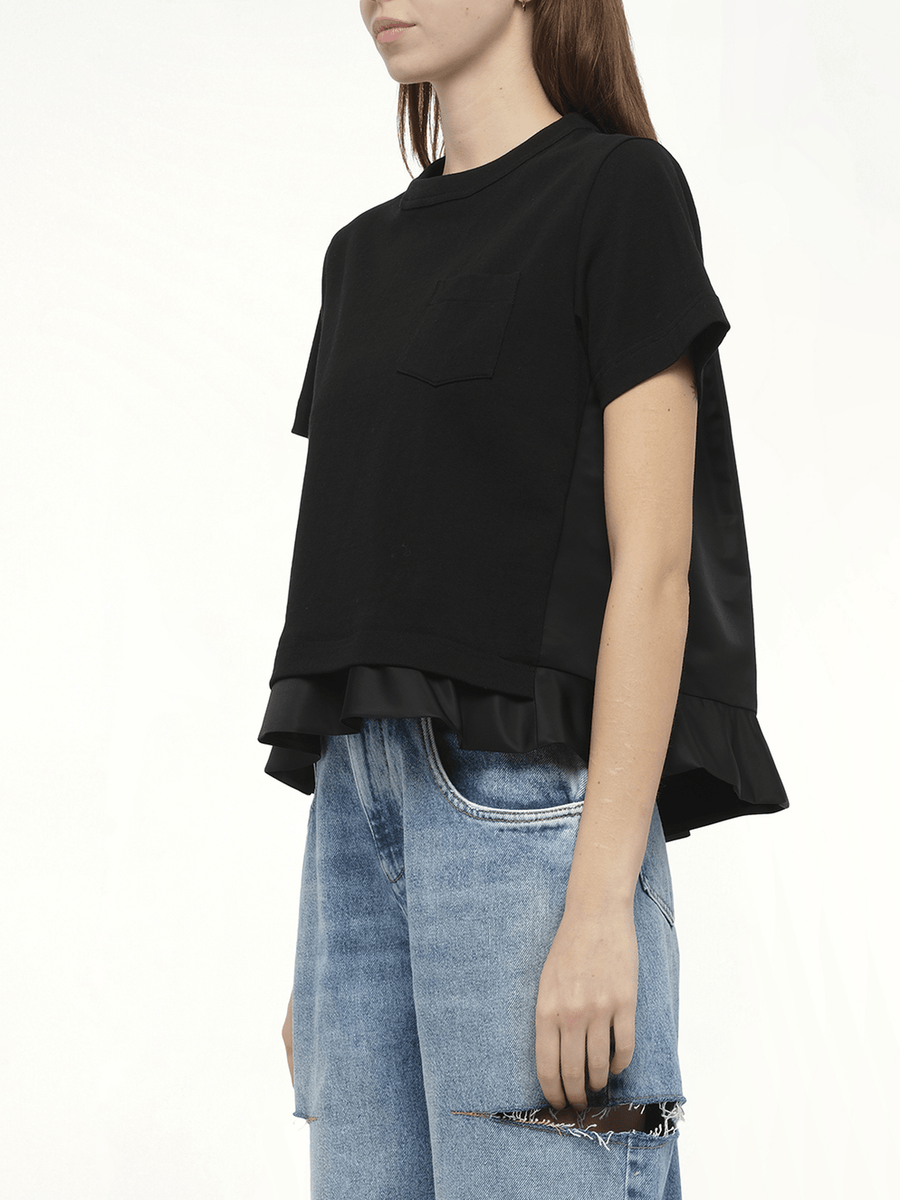 Nylon Twill x Cotton Jersey T-Shirt in Black