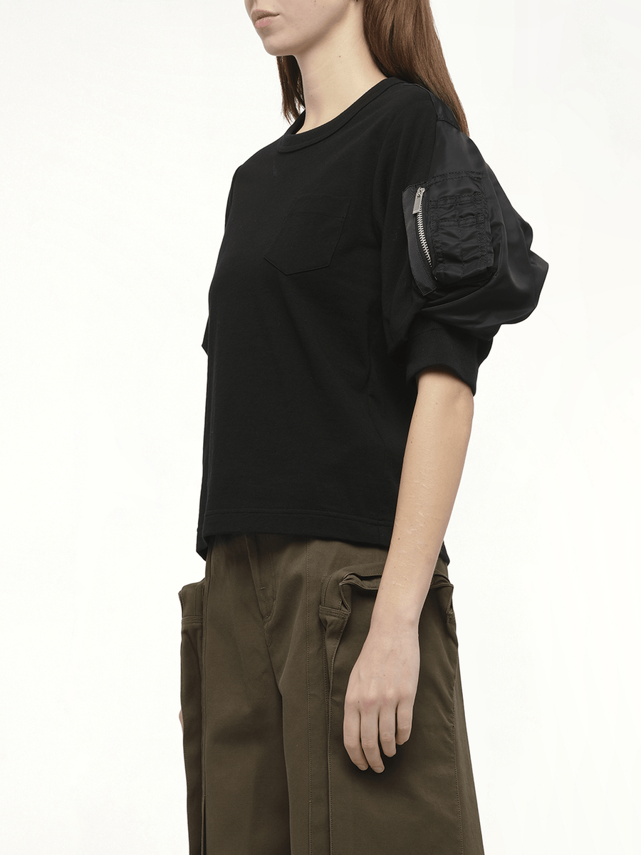 Nylon Twill x Cotton Jersey T-Shirt in Black/Black