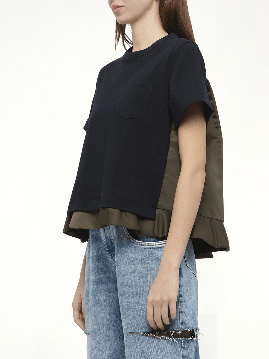 Nylon Twill x Cotton Jersey T-Shirt in Navy/Dark Khaki