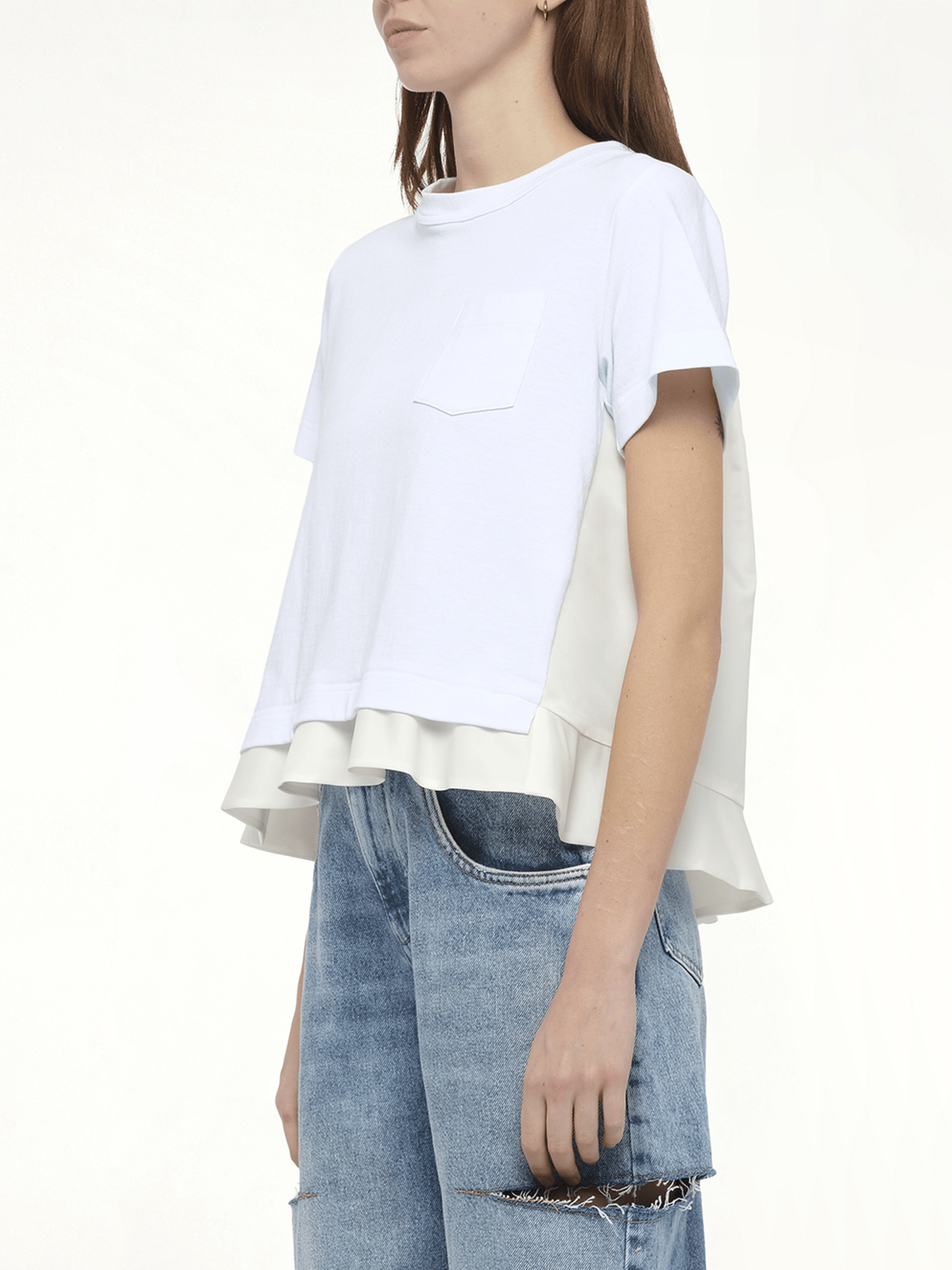 Nylon Twill x Cotton Jersey T-Shirt in White