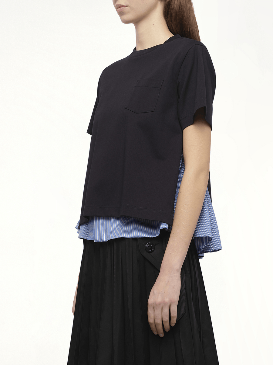 Poplin x Cotton Jersey T-Shirt in Navy/Blue Stripe