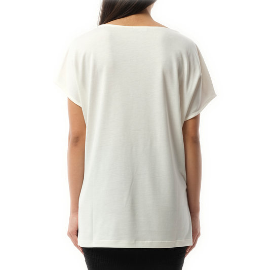 Boatneck Balmain Eye Print Top in White