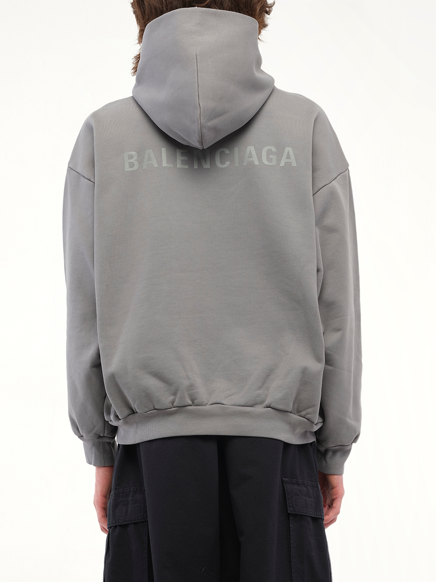 Balenciaga Back Logo Medium Fit Hoodie in Grey/Reflective