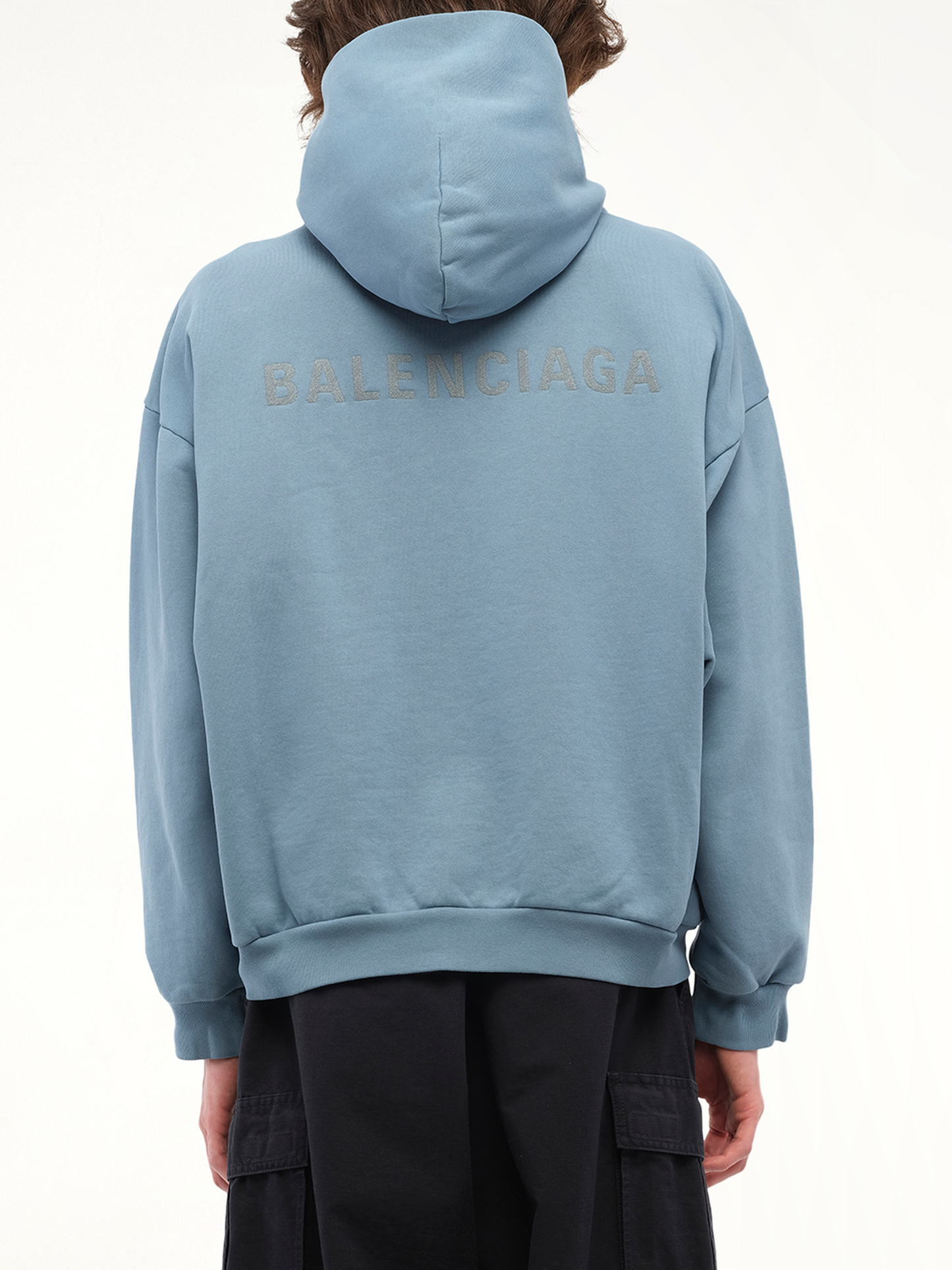 Balenciaga Reflective Logo Medium Fit Hoodie in Grey Blue