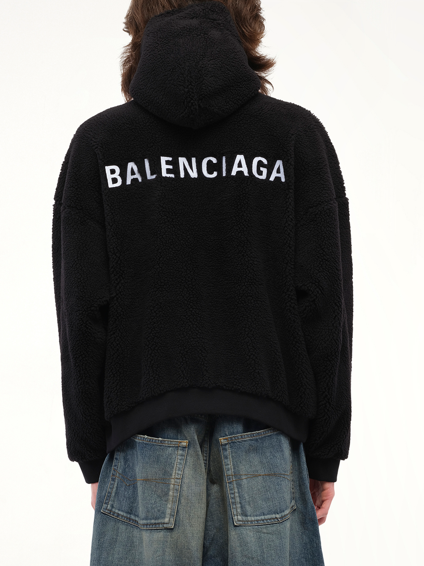 Balenciaga Shearling Hoodie in Black/White