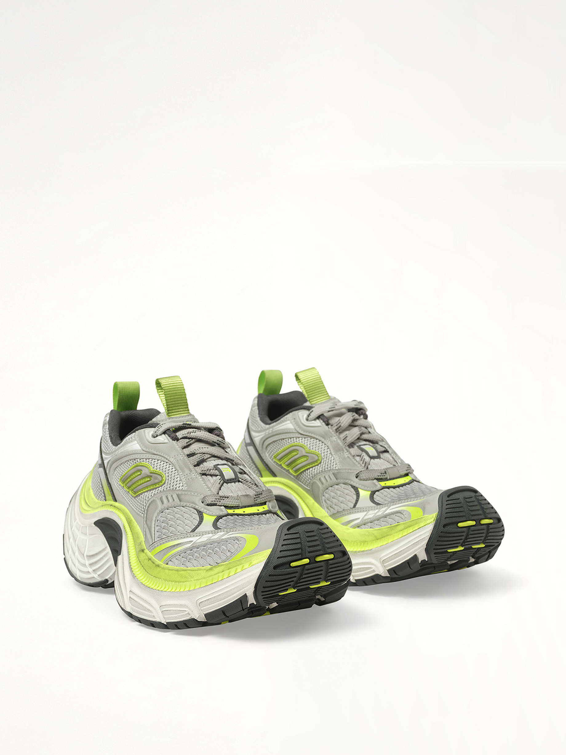 6XL Sneaker in Grey/White/Green/Fluo Yellow Front View | BALENCIAGA