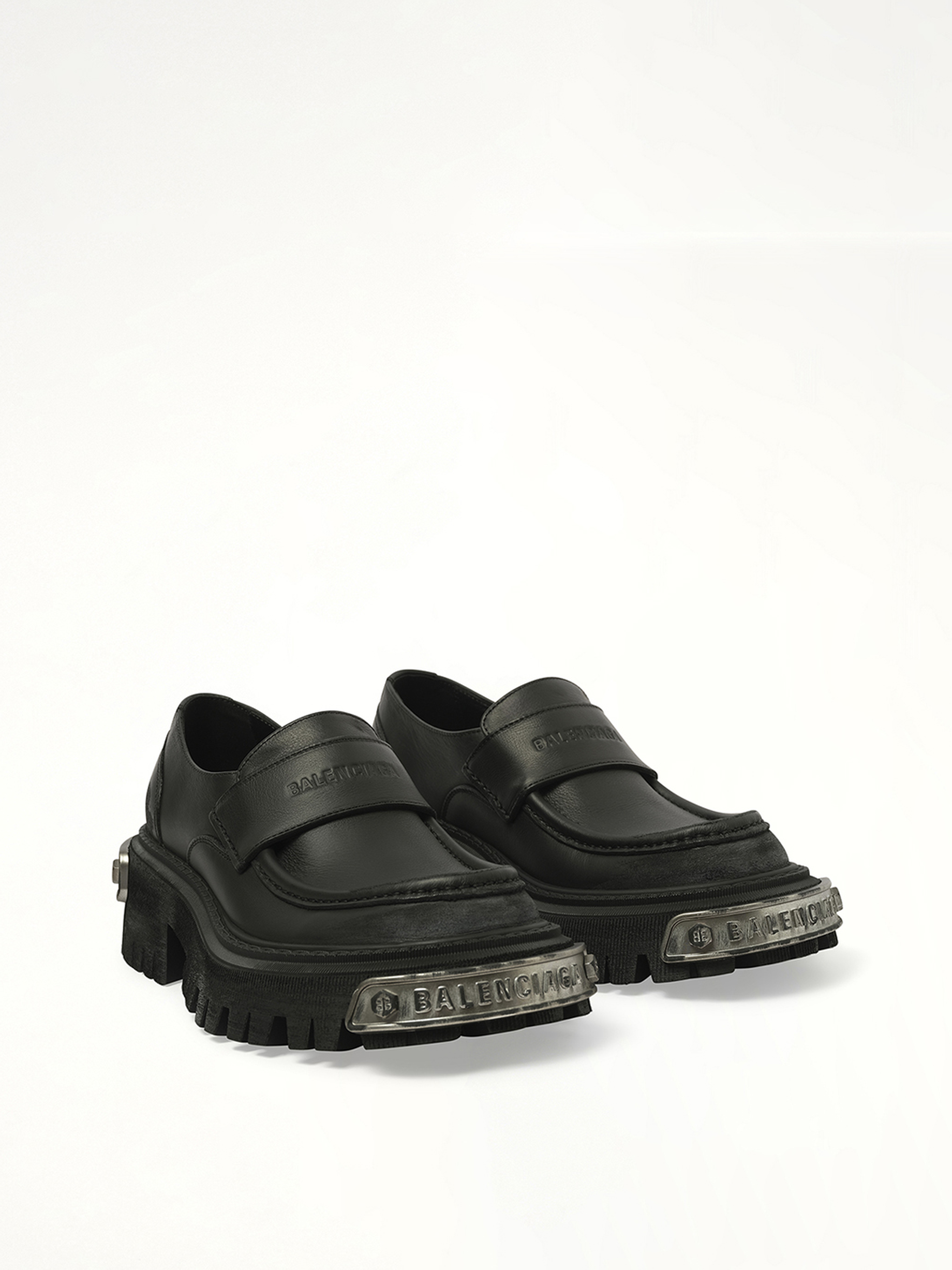 Tractor Loafer L20 in Black/Silver Front View | BALENCIAGA