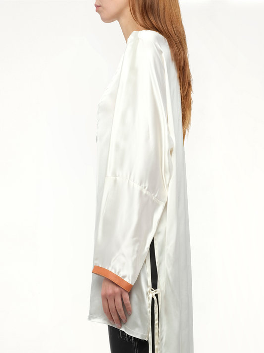 Satin Long Back Top in White