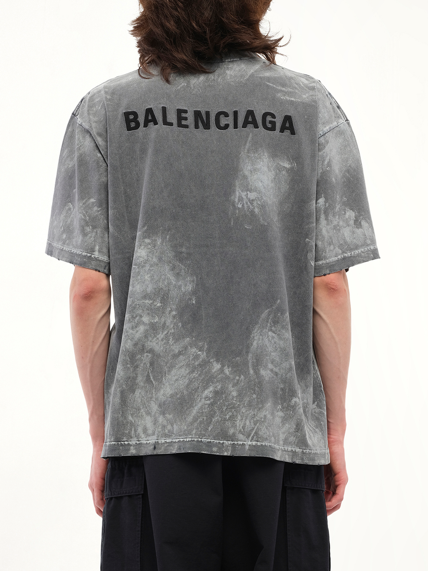 Balenciaga Back Logo Paint Medium Fit T-Shirt in Faded Washed Black