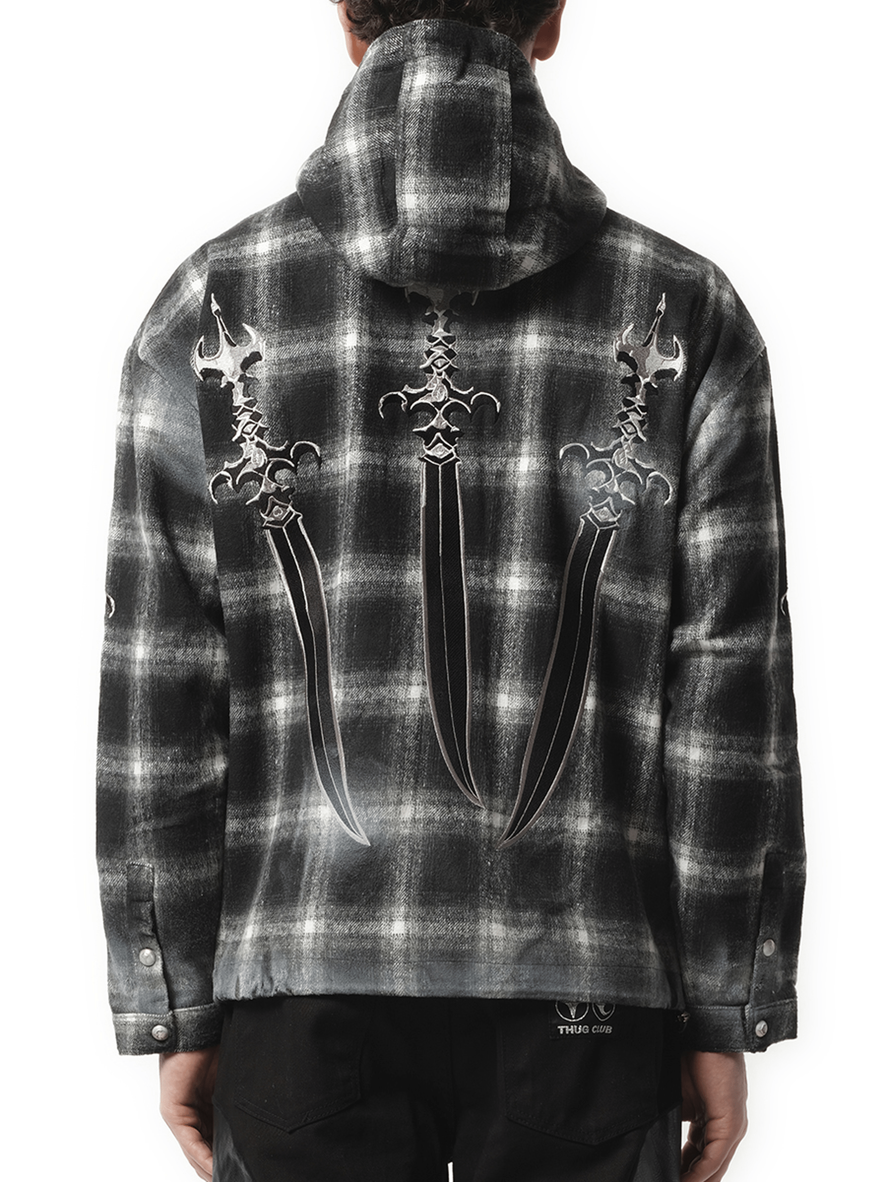 THUG CLUB Arab Sword Flannel Zip-up Jacket in Black | MARAIS — MARAIS