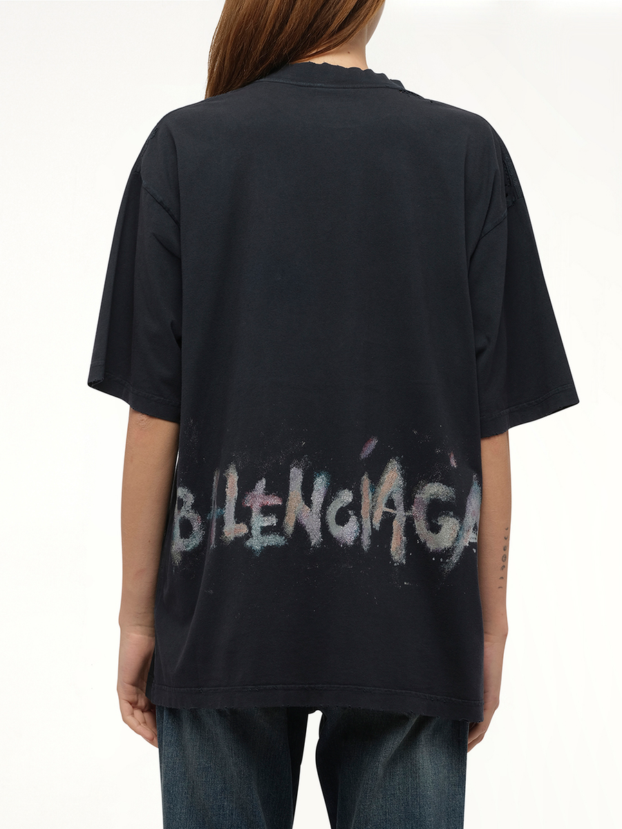 Balenciaga Nail Polish Medium Fit T-Shirt in Faded Washed Black