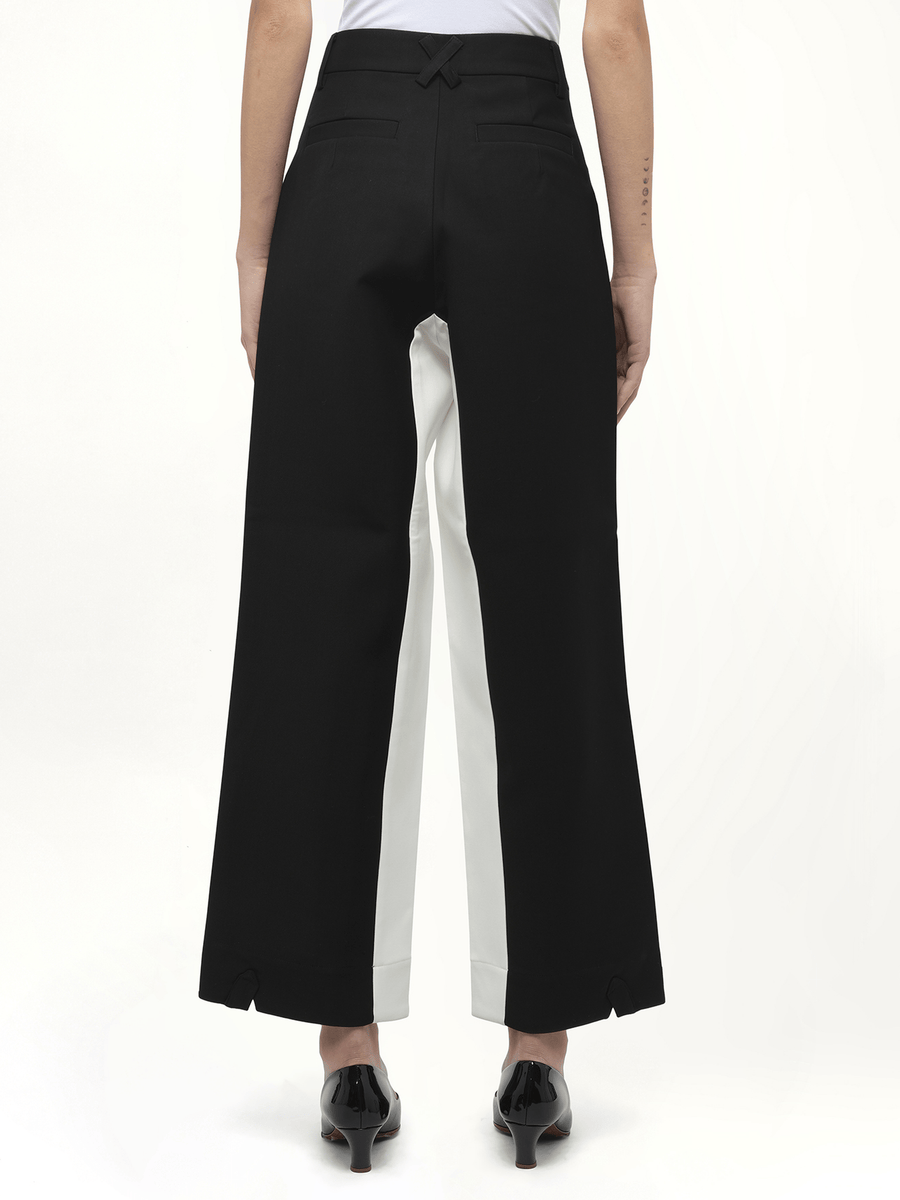 Black & White Stitched Suit Pants in Black
