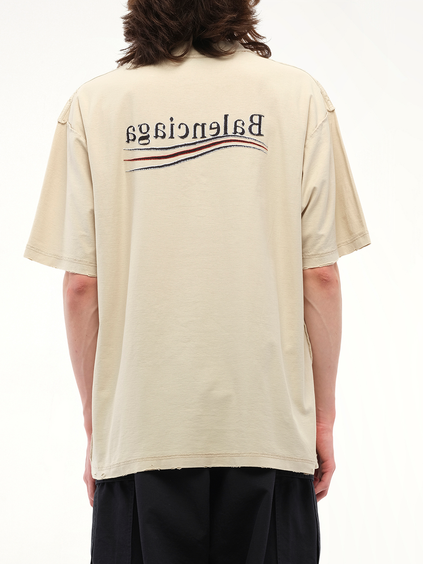 Balenciaga Political Inside-Out Large T-Shirt in Beige/White/Red