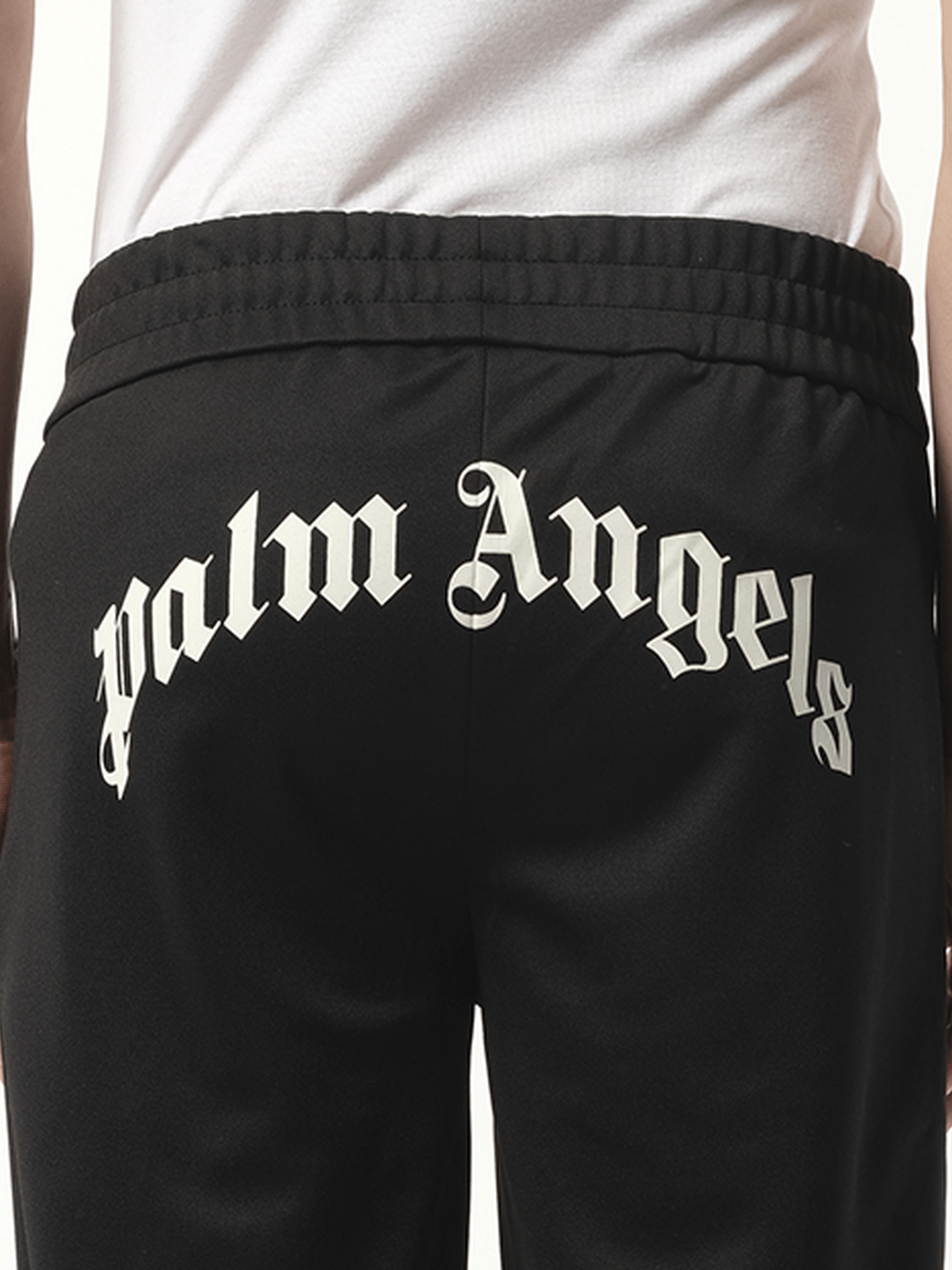 Palm Angels Back Curved Logo Track Pants in Black/Off White