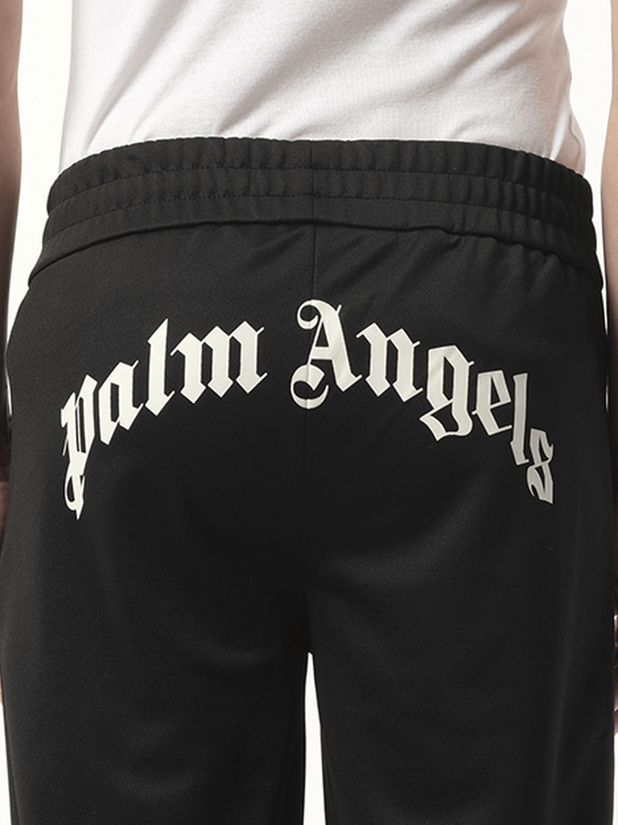 Palm Angels Back Curved Logo Track Pants in Black/Off White