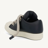 Jumbo Lace Padded Low Sneaker in Black/Milk Back View | RICK OWENS