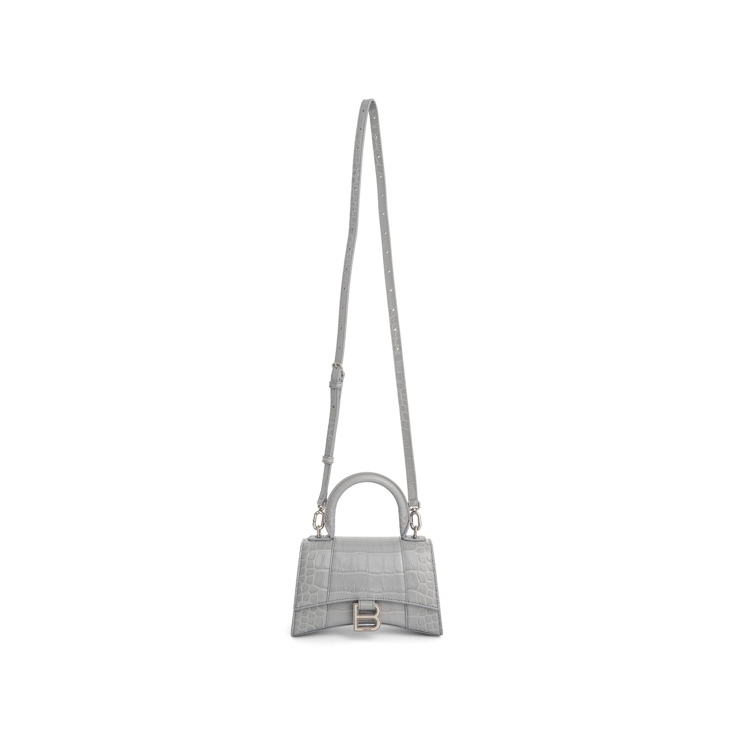 Hourglass XS Croco Embossed Bag in Grey