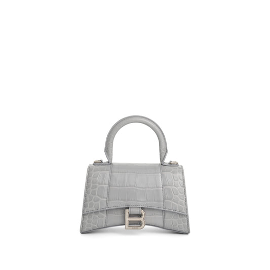 Hourglass XS Croco Embossed Bag in Grey