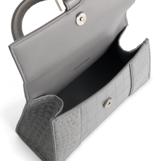 Hourglass XS Croco Embossed Bag in Grey