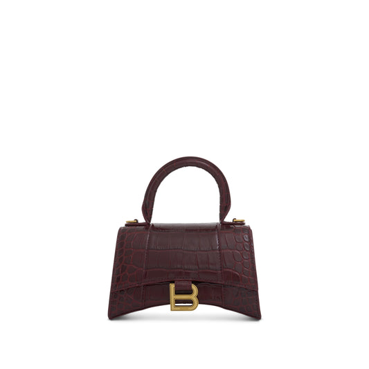 Hourglass XS Croco Embossed Bag in Dark Red