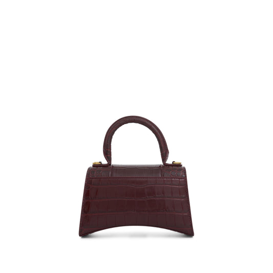 Hourglass XS Croco Embossed Bag in Dark Red