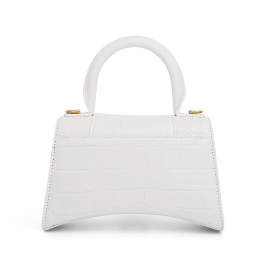 Hourglass XS Croco Embossed Bag in White with Gold Plague