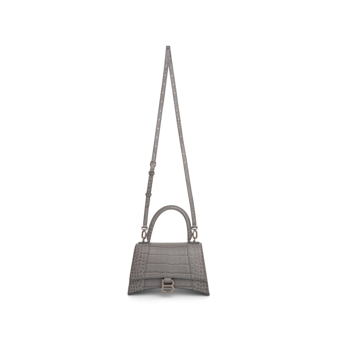 Hourglass Small Croco Embossed Bag in Grey