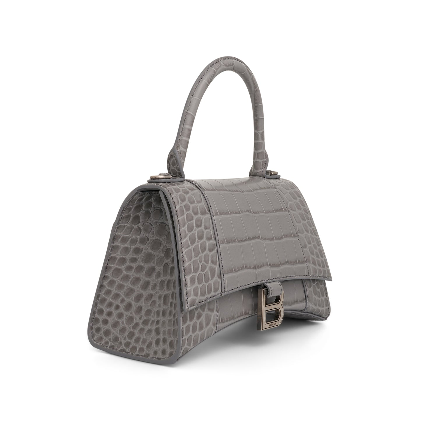 Hourglass Small Croco Embossed Bag in Grey